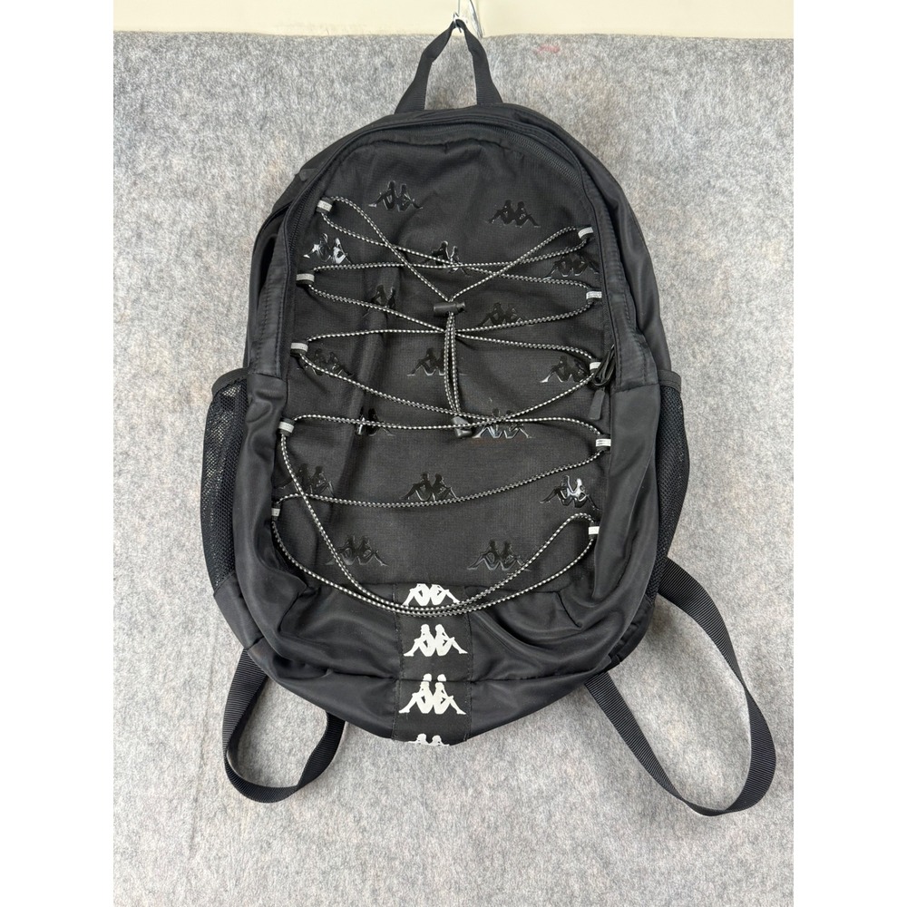 Kappa Backpack Unisex Medium Black Polyester Sport Bungee Logo Y2K Streetwear